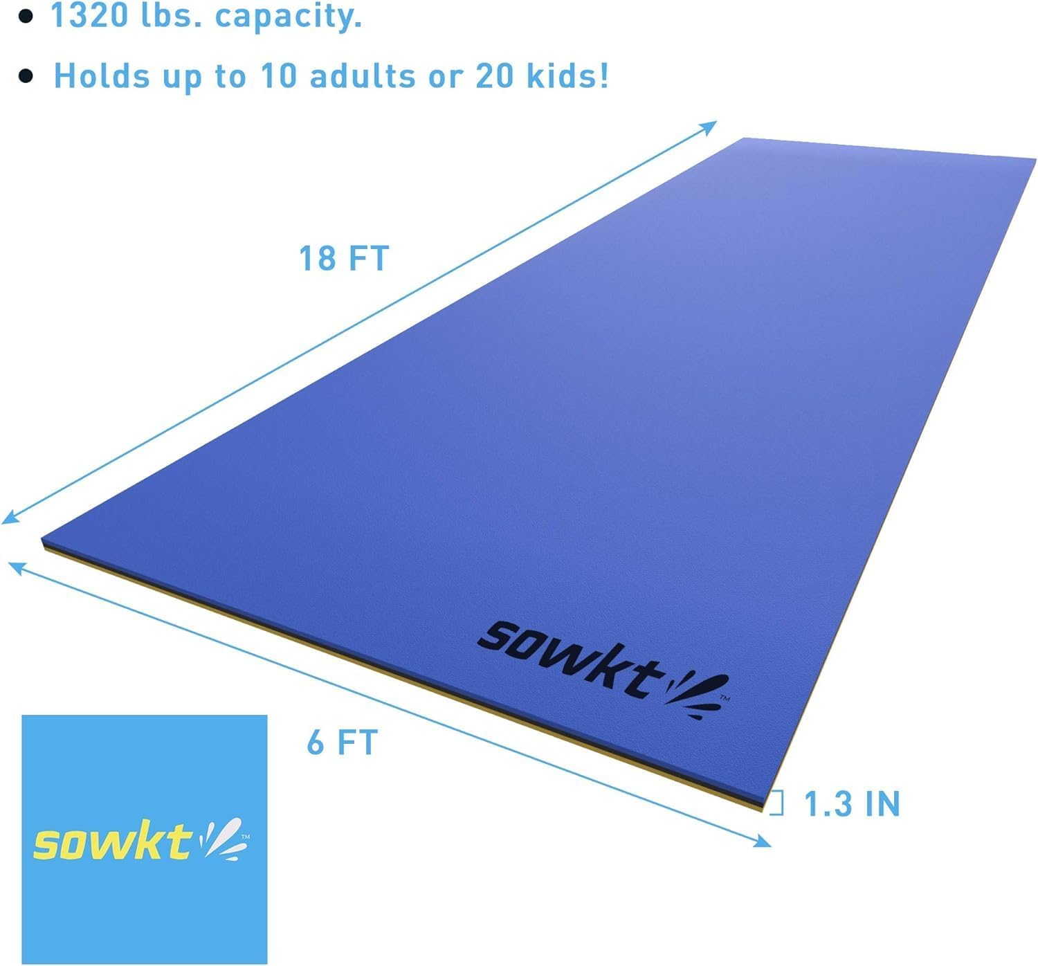 SOWKT Lily Pad Floating Mat (18 x 6 ft) - Made in USA - Premium Floating Water Mat for The Lake and Boating - Giant Floating Water Pad for Lakes | Lilly Pad Floating Water Dock (Blue/Yellow)