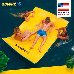 SOWKT Lily Pad Floating Mat (18 x 6 ft) - Made in USA - Premium Floating Water Mat for The Lake and Boating - Giant Floating Water Pad for Lakes | Lilly Pad Floating Water Dock (Blue/Yellow)