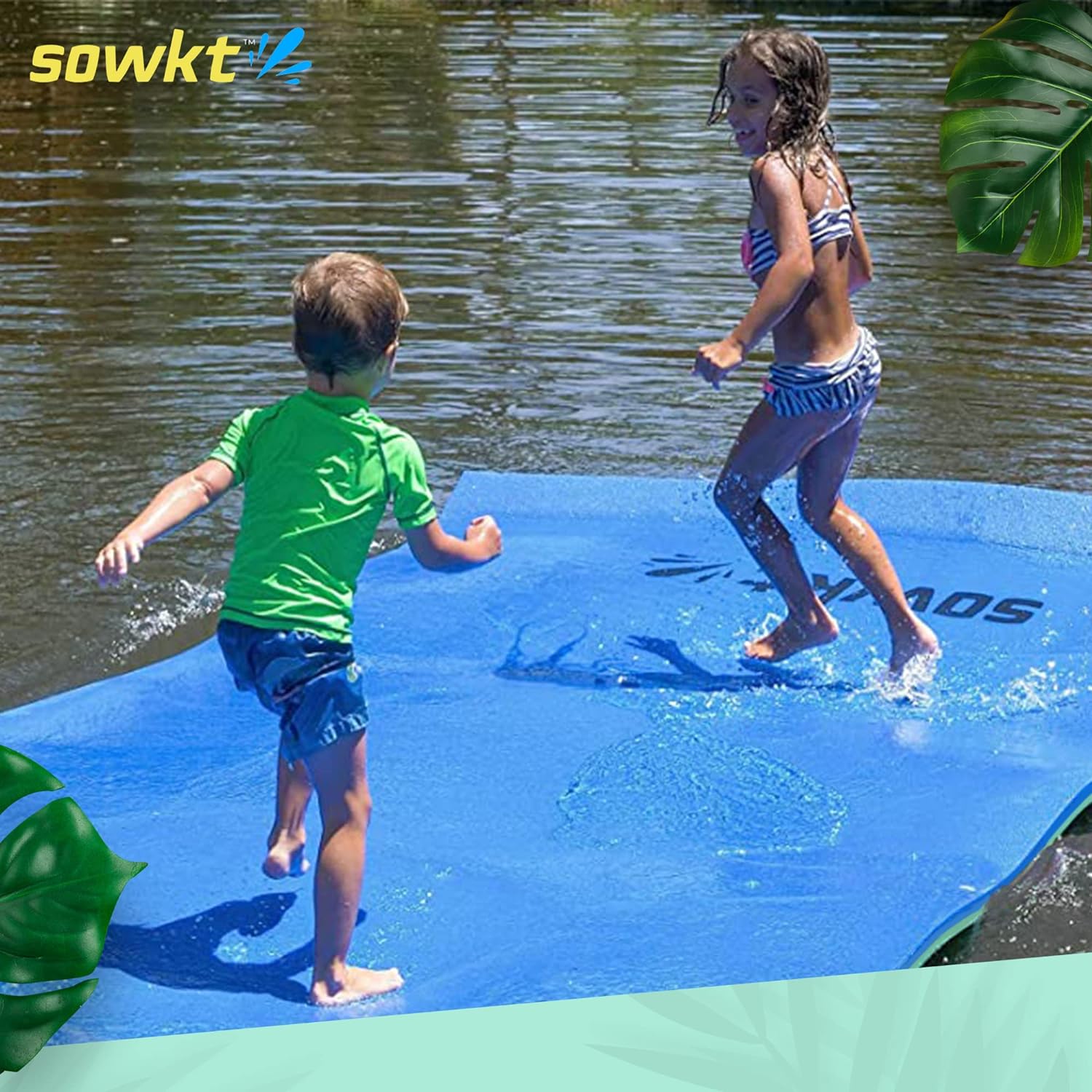SOWKT Lily Pad Floating Mat (18 x 6 ft) - Made in USA - Premium Floating Water Mat for The Lake and Boating - Giant Floating Water Pad for Lakes | Lilly Pad Floating Water Dock (Blue/Green)
